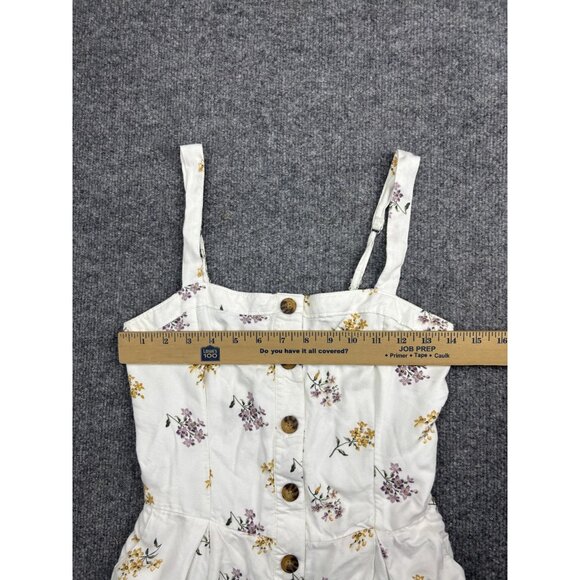 Abercrombie & Fitch Romper Womens XS White Floral Button Front Smocked Pockets - Picture 2 of 7